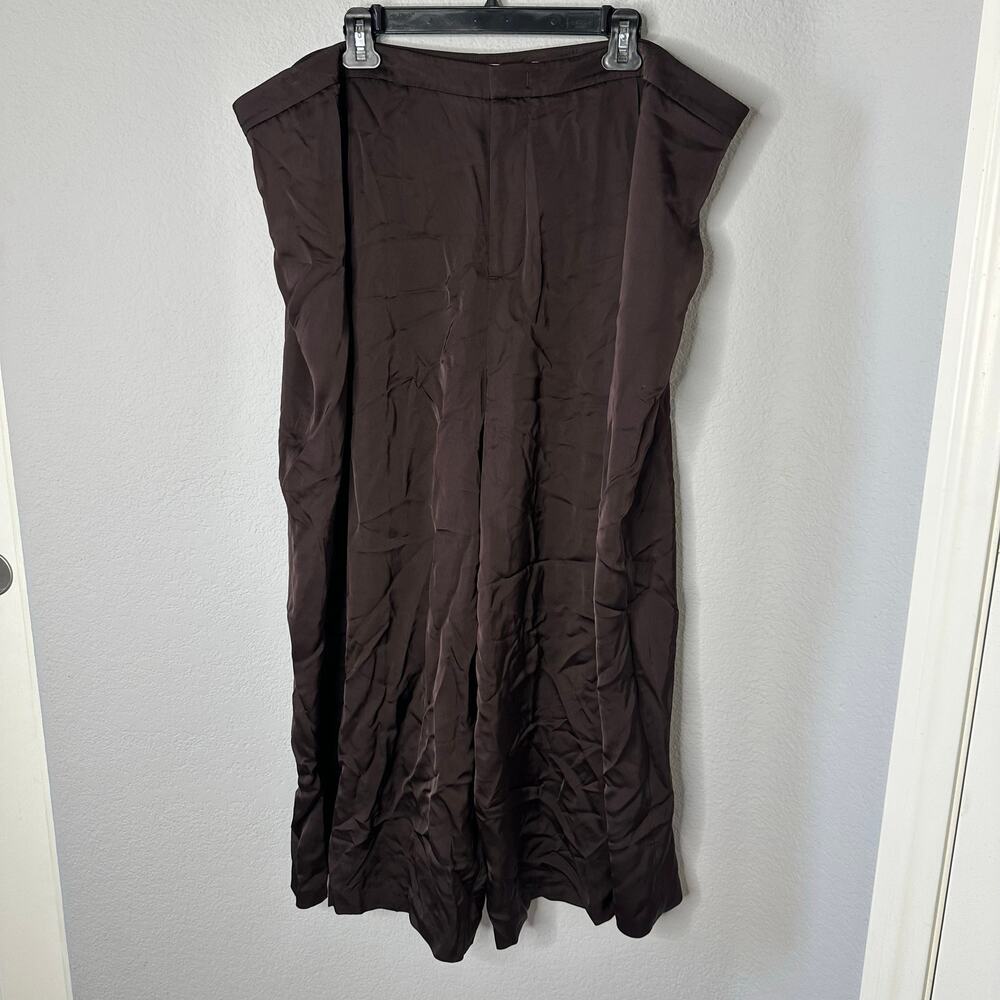 NWT Vince Satin Wide Leg Pants Women's Size 20 Brown Cropped Pleated High Rise - Picture 3 of 7